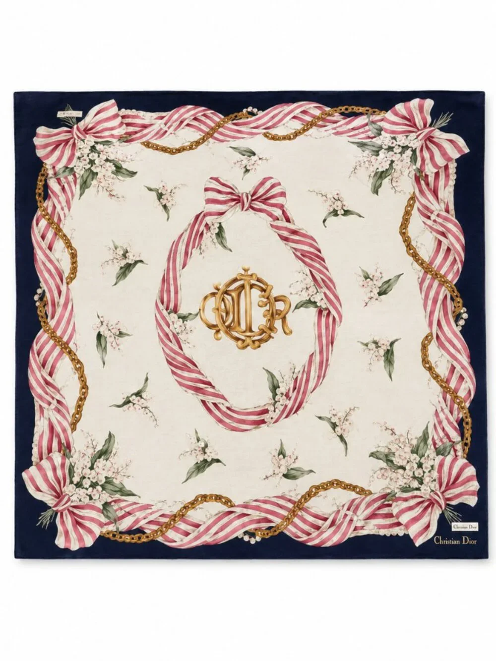 Christian Dior Floral Bow Silk Hair Scarf/Handkerchief - NEW